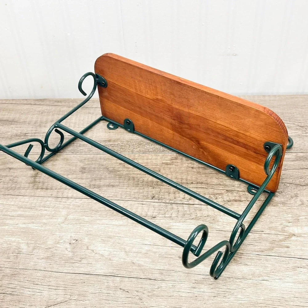 Vintage Bathroom Shelf with Towel Bar: Hunter Green Kitchen Shelf